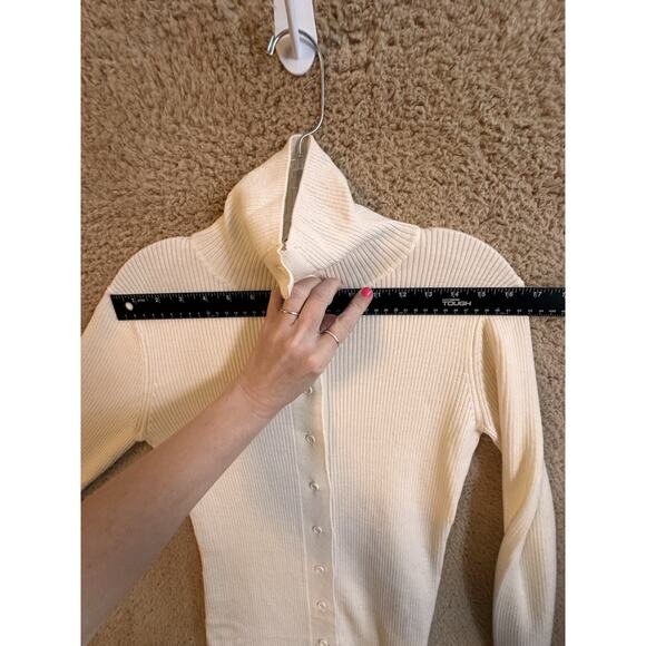 Thakoon‎ Merino Wool Ivory Button Up Turtleneck Cardigan Sz S Minimalist Preppy - Picture 12 of 16